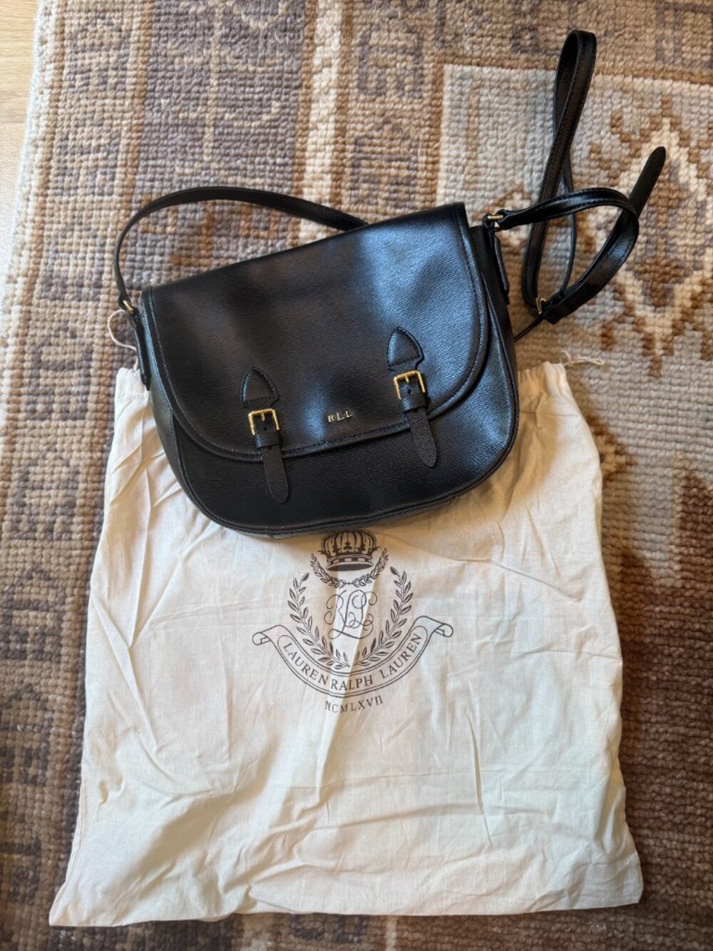 Lauren Ralph Lauren RLL Black Leather Messenger Bag
